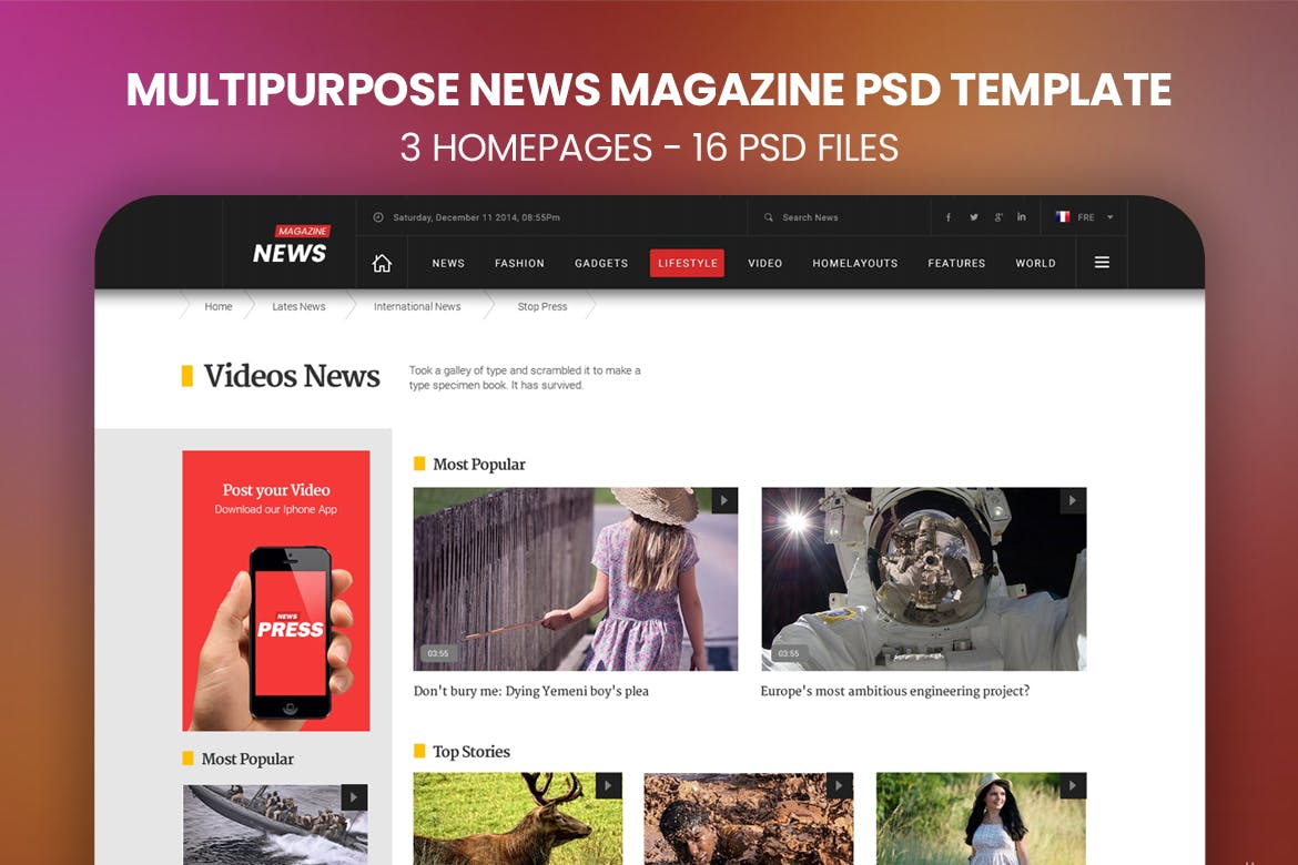 新闻杂志公司网站设计PSD模板 News Magazine &#8211; PSD Template