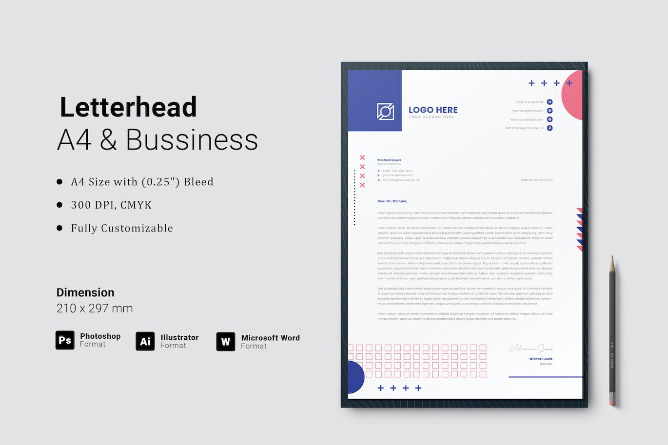 创意信纸信头设计模板 Creative Letterhead Template