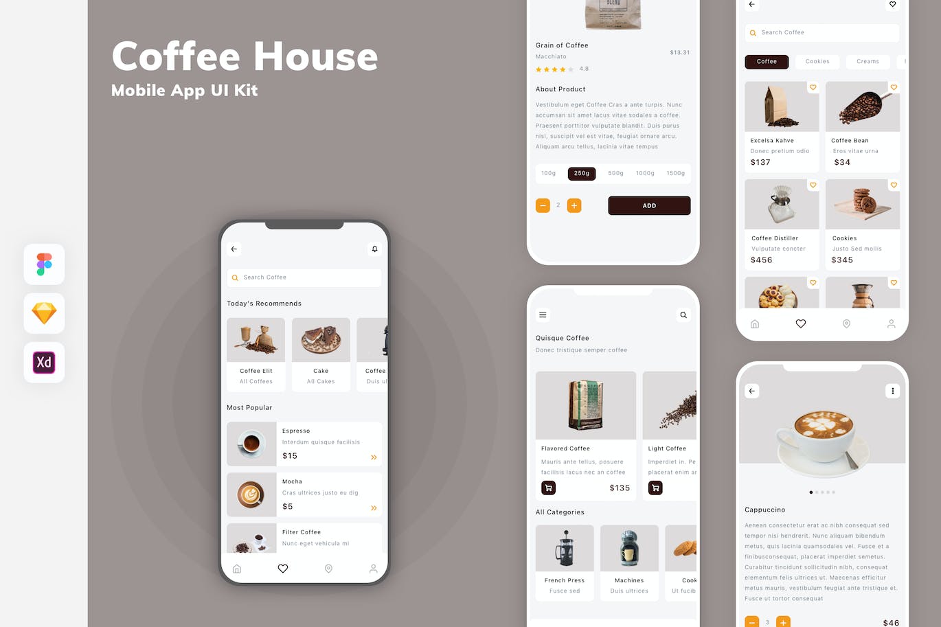 咖啡馆App界面设计UI模板套件 Coffee House Mobile App UI Kit