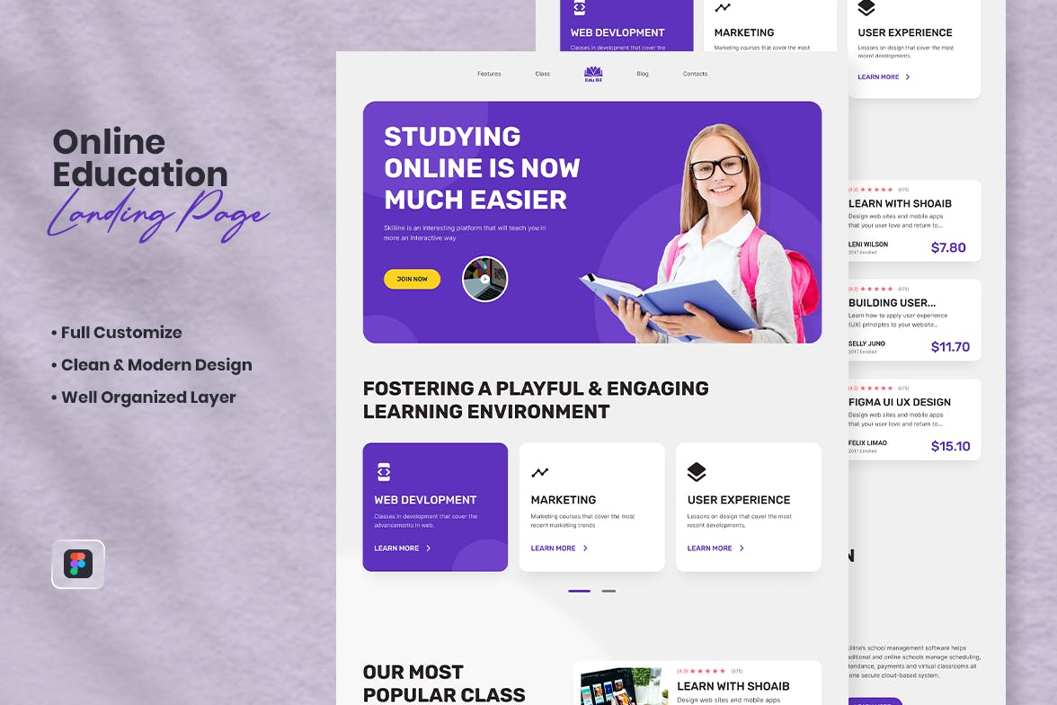 在线教育网站着陆页设计模板 Online Education Landing Page &#8211; Edubil