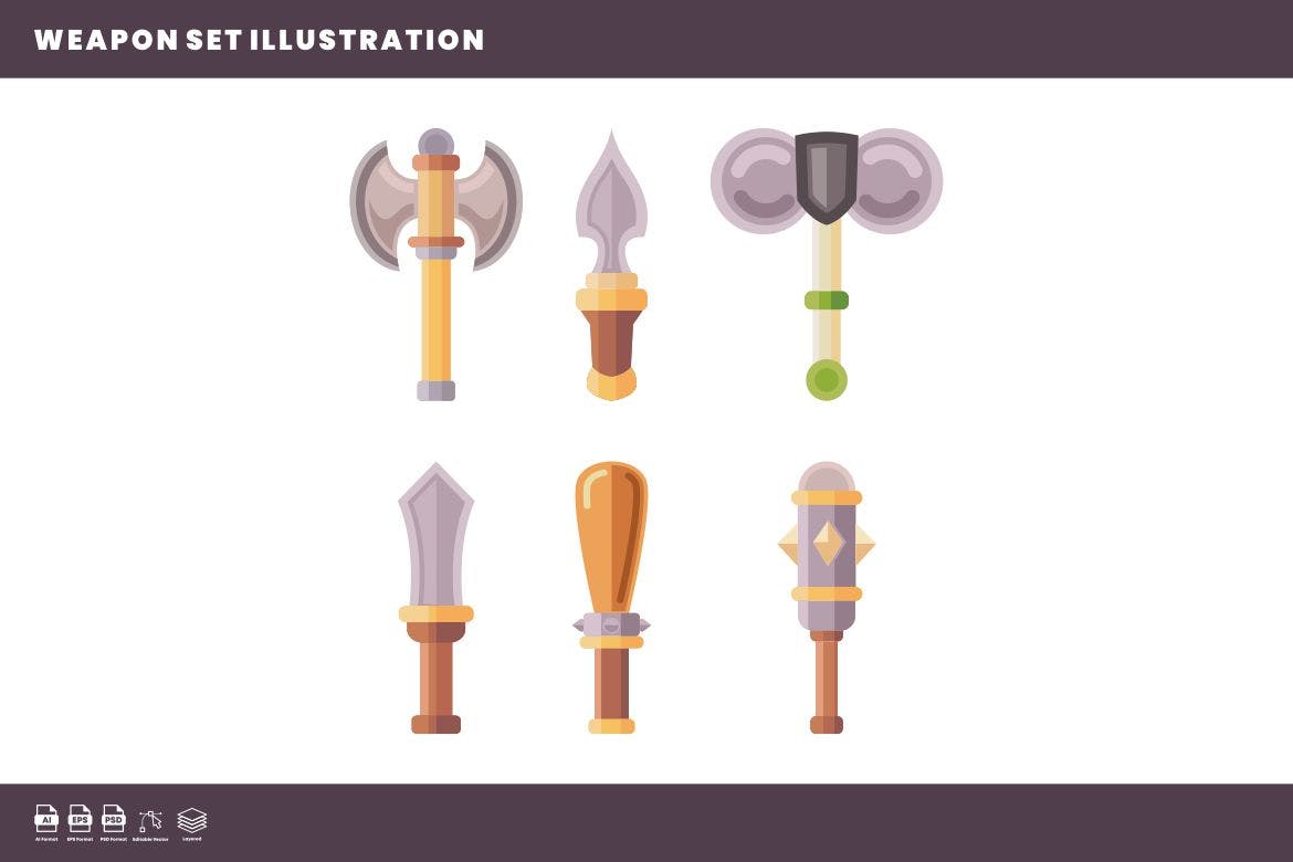 武器装备矢量插画 Weapon Set Illustration