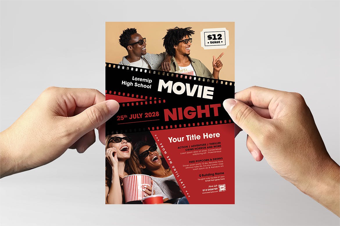 电影之夜海报传单模板 Movie Night Flyer Template