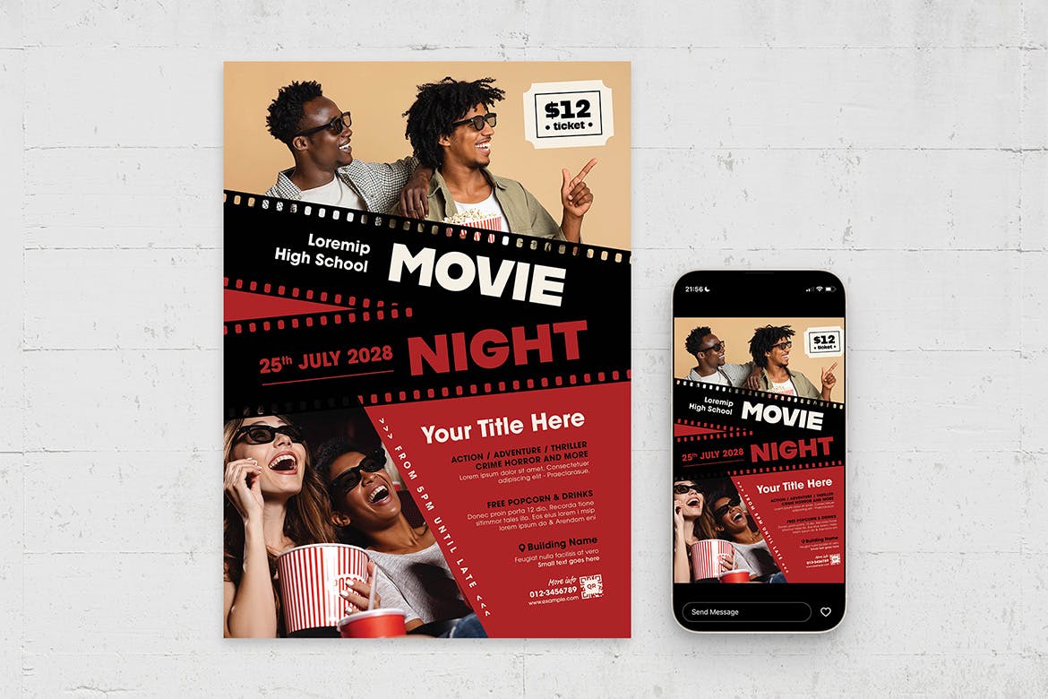 电影之夜海报传单模板 Movie Night Flyer Template