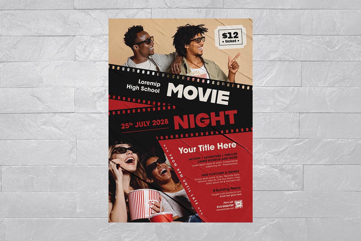 电影之夜海报传单模板 Movie Night Flyer Template