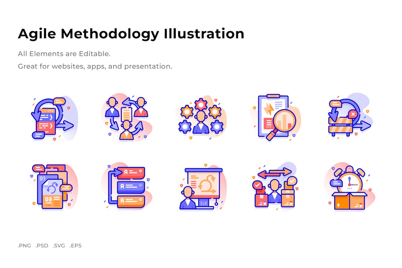敏捷方法论彩色插画图标模板