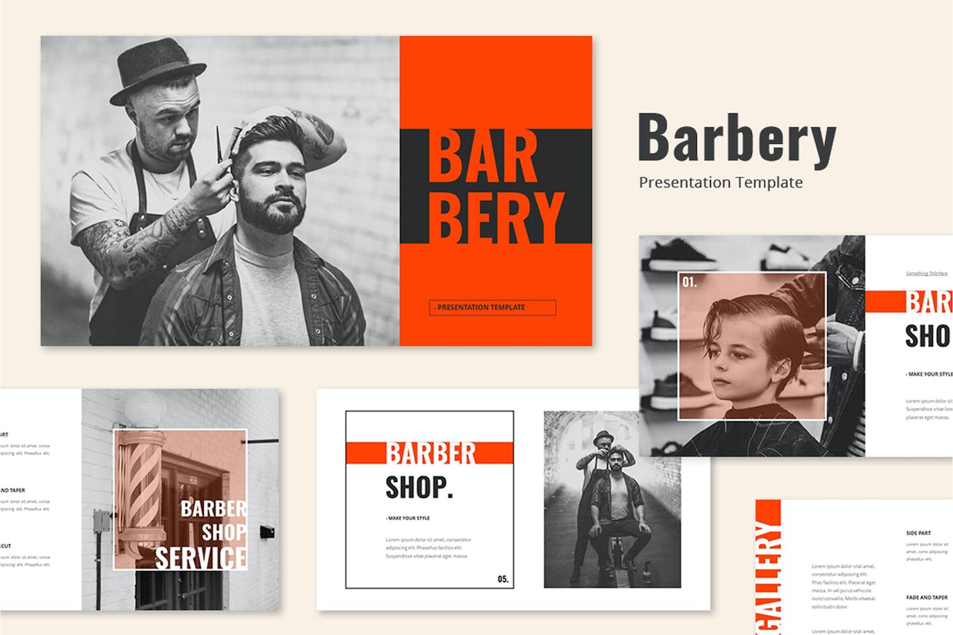 理发店品牌展示Google幻灯片模板素材 Barbery &#8211; Barbershop Google Slides Template