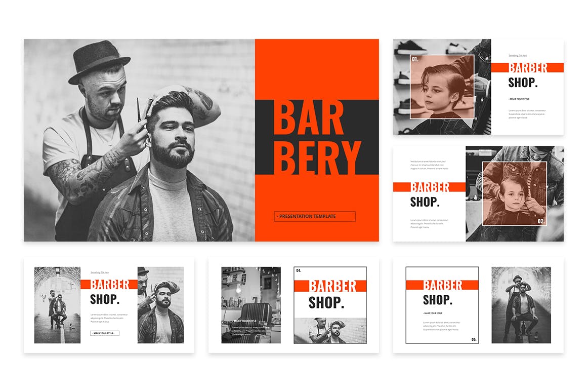 理发店品牌展示Google幻灯片模板素材 Barbery &#8211; Barbershop Google Slides Template