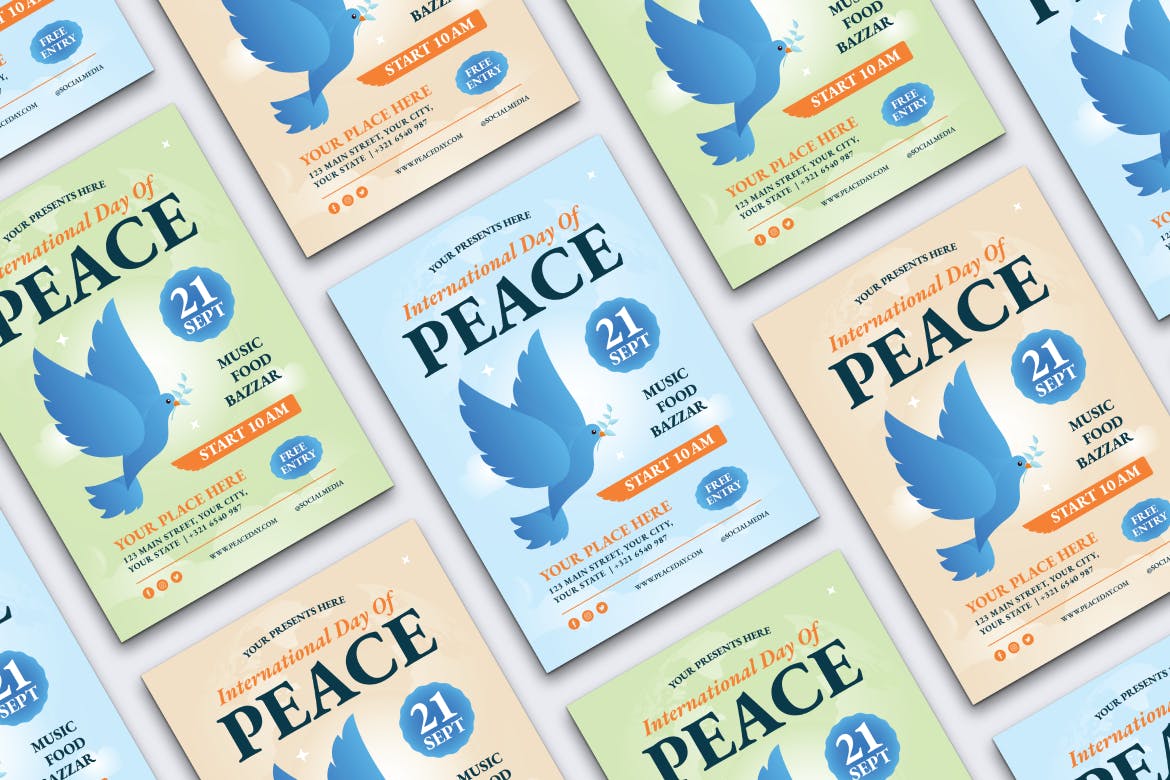 和平日传单 Ai &#038; EPS 模板 Peace Day Flyer Ai &#038; EPS Template