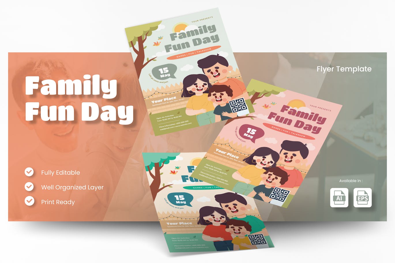 家庭欢乐日传单 Ai 和 EPS 模板 Family Fun Day Flyer Ai &#038; EPS Template