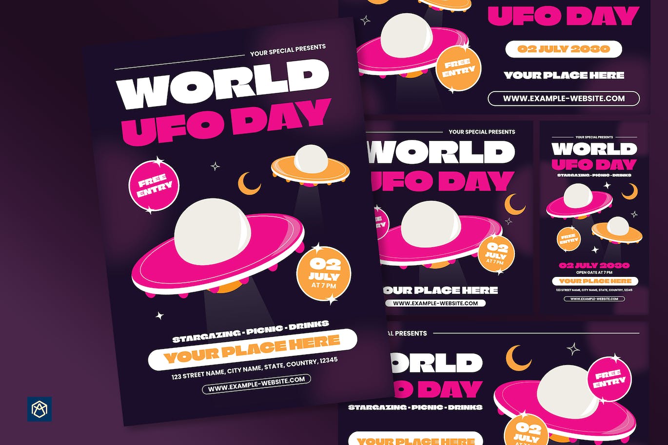 扁平紫色 Ufo 日传单套装 Flat Purple Ufo Day Flyer Set