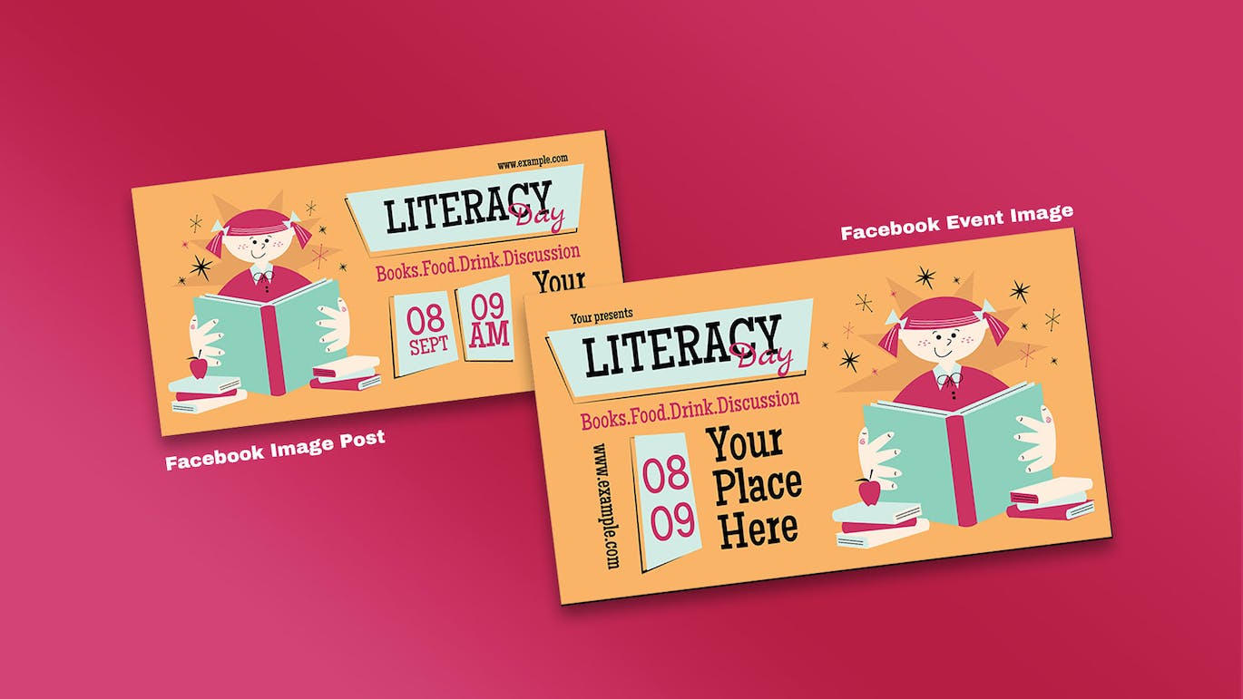 世纪中叶扫盲日传单集 Mid century literacy day flyer Set