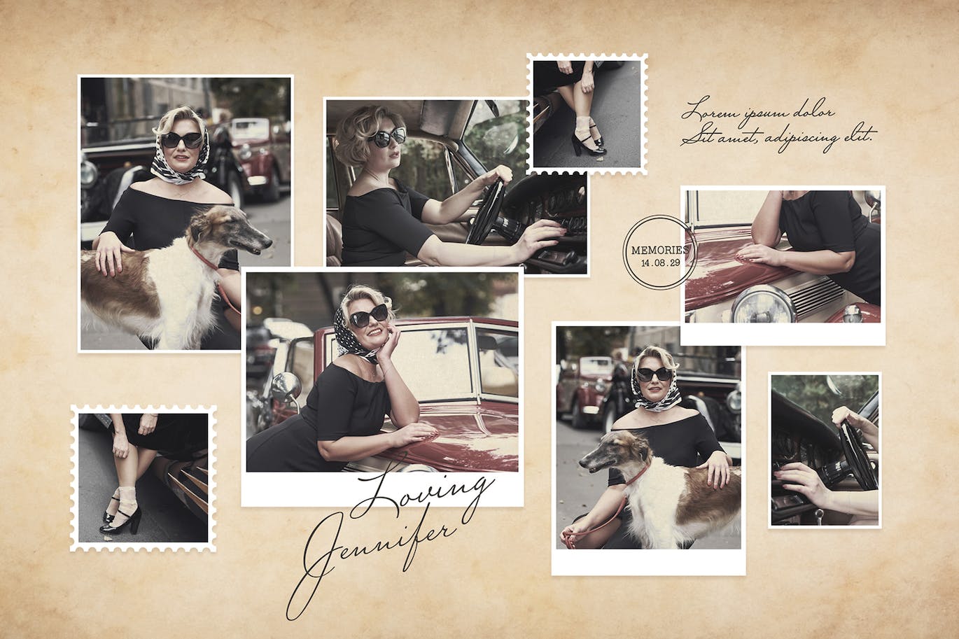 复古照片拼贴模板 Vintage Photo Collage Mood Board Template