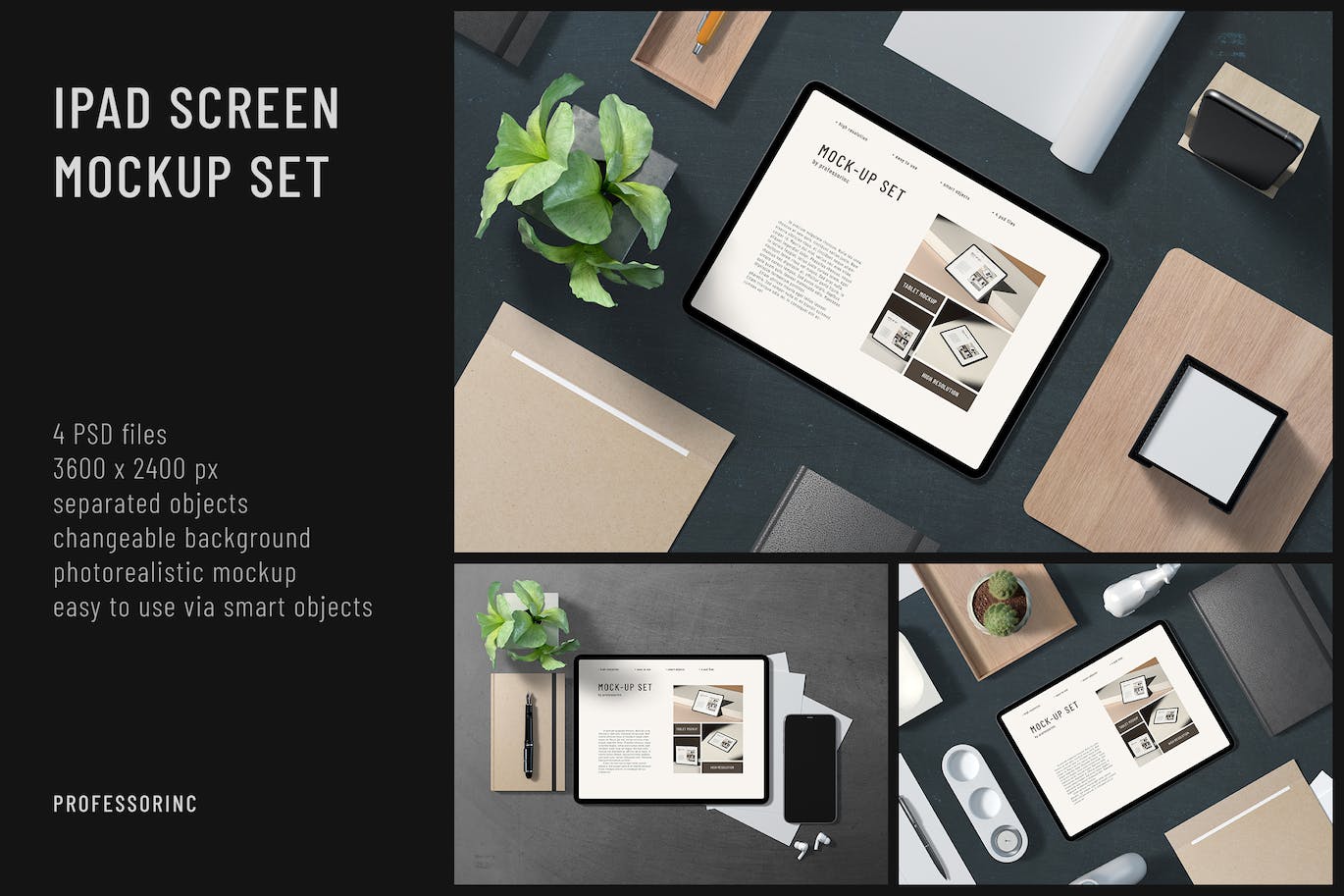 iPad 屏幕预览样机集 Landscape iPad Screen Mockup Set