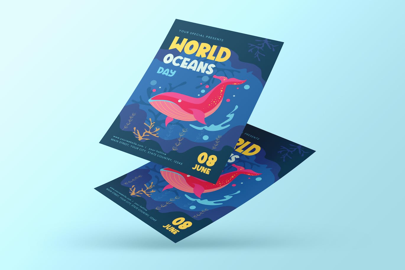 世界海洋日活动传单设计 World Ocean Day Flyer