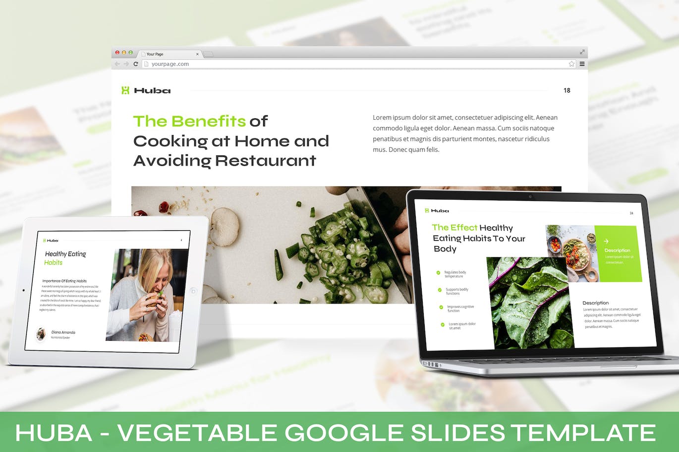 健康生活蔬菜Google幻灯片模板 Huba &#8211; Vegetable Google Slides Template