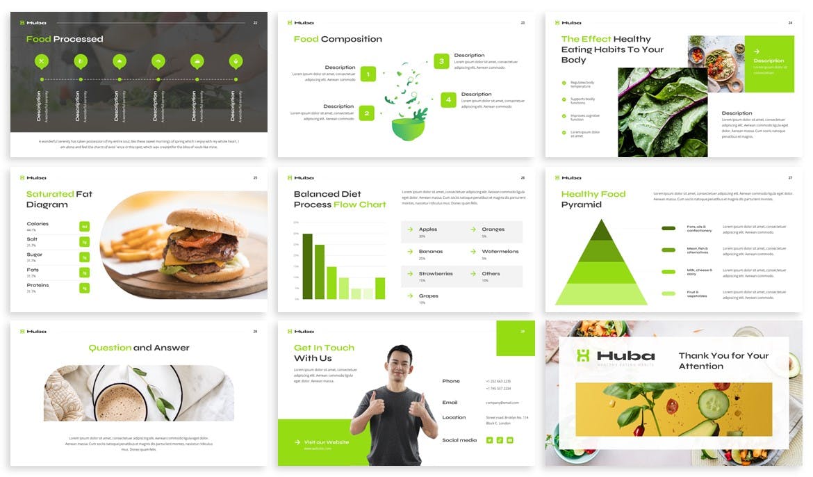 健康生活蔬菜Google幻灯片模板 Huba &#8211; Vegetable Google Slides Template