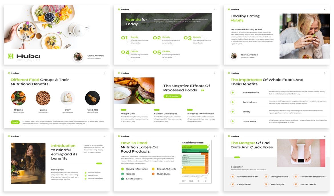 健康生活蔬菜Google幻灯片模板 Huba &#8211; Vegetable Google Slides Template