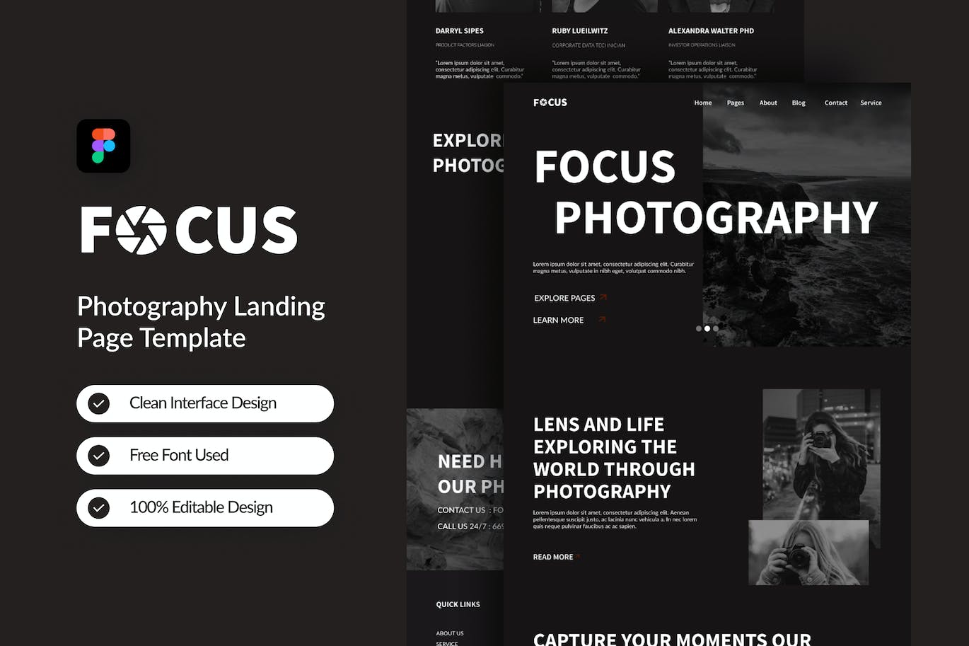 摄影网站着陆页Figma模板 Focus &#8211; Photography Landing Page Figma