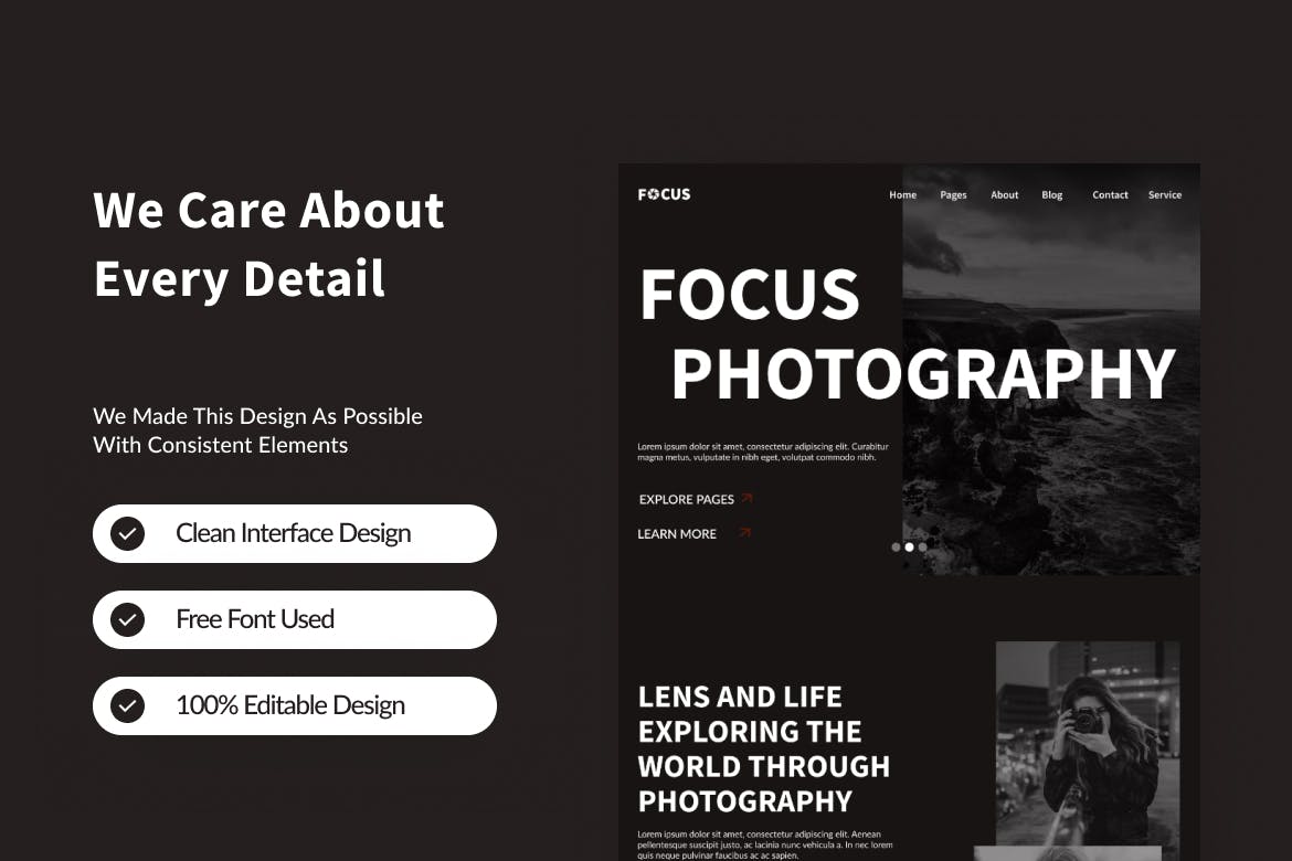 摄影网站着陆页Figma模板 Focus &#8211; Photography Landing Page Figma