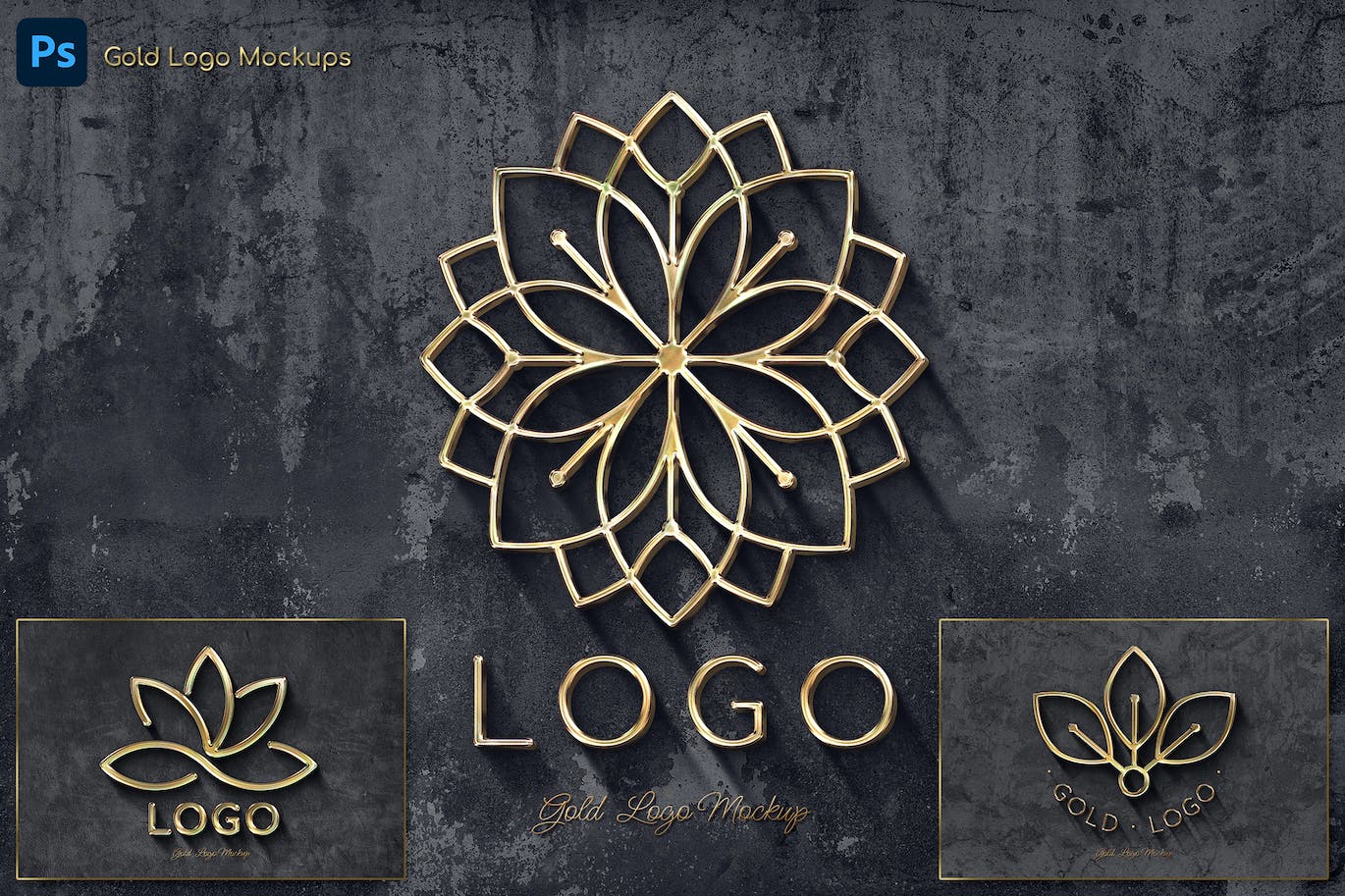 金色文字和品牌标志样机模板 Gold Text and Logo Templates