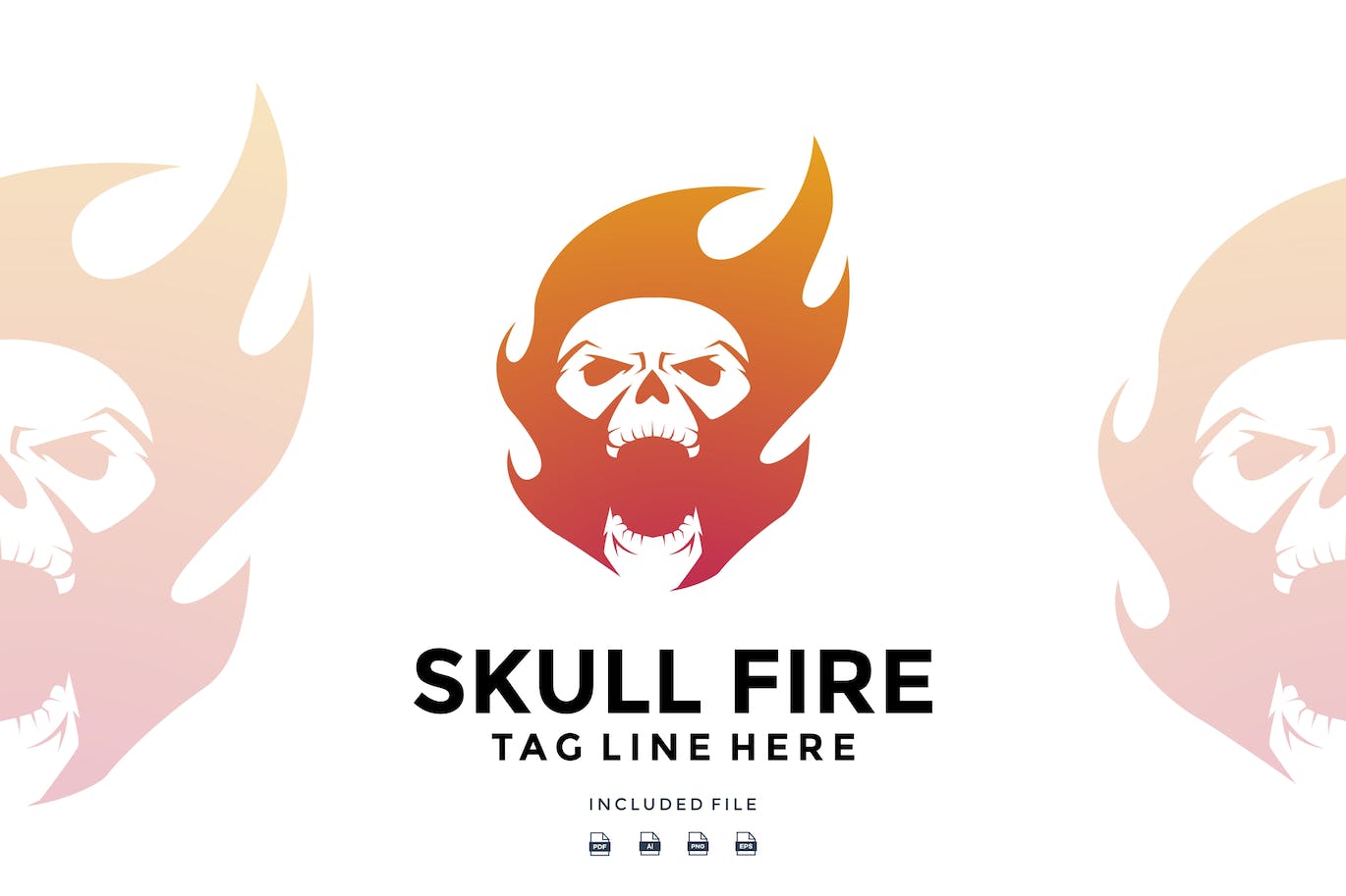 火焰头颅标志Logo设计模板 Skull on Fire