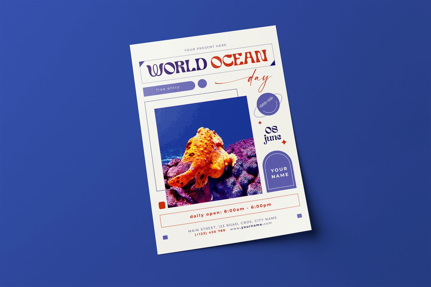 世界海洋日海报模板 World Ocean Day Flyer