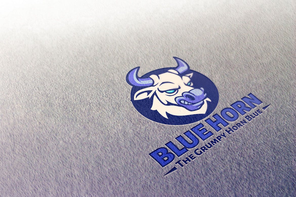 蓝色牛头吉祥物标志Logo设计模板 Blue Horn Mascot Logo Template