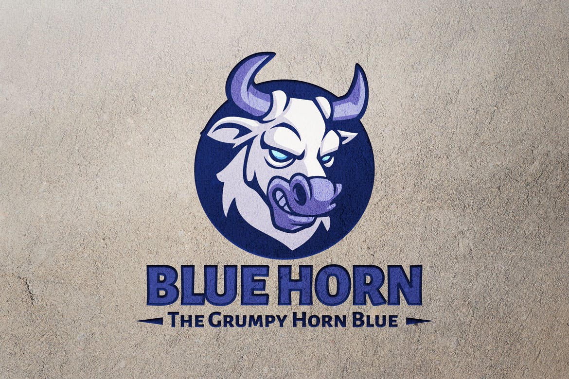 蓝色牛头吉祥物标志Logo设计模板 Blue Horn Mascot Logo Template