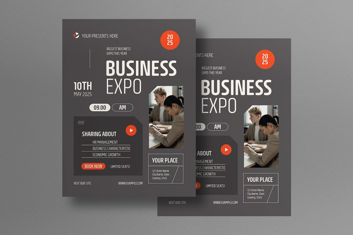 现代商业博览会传单设计模板 Brown Modern Business Expo Flyer