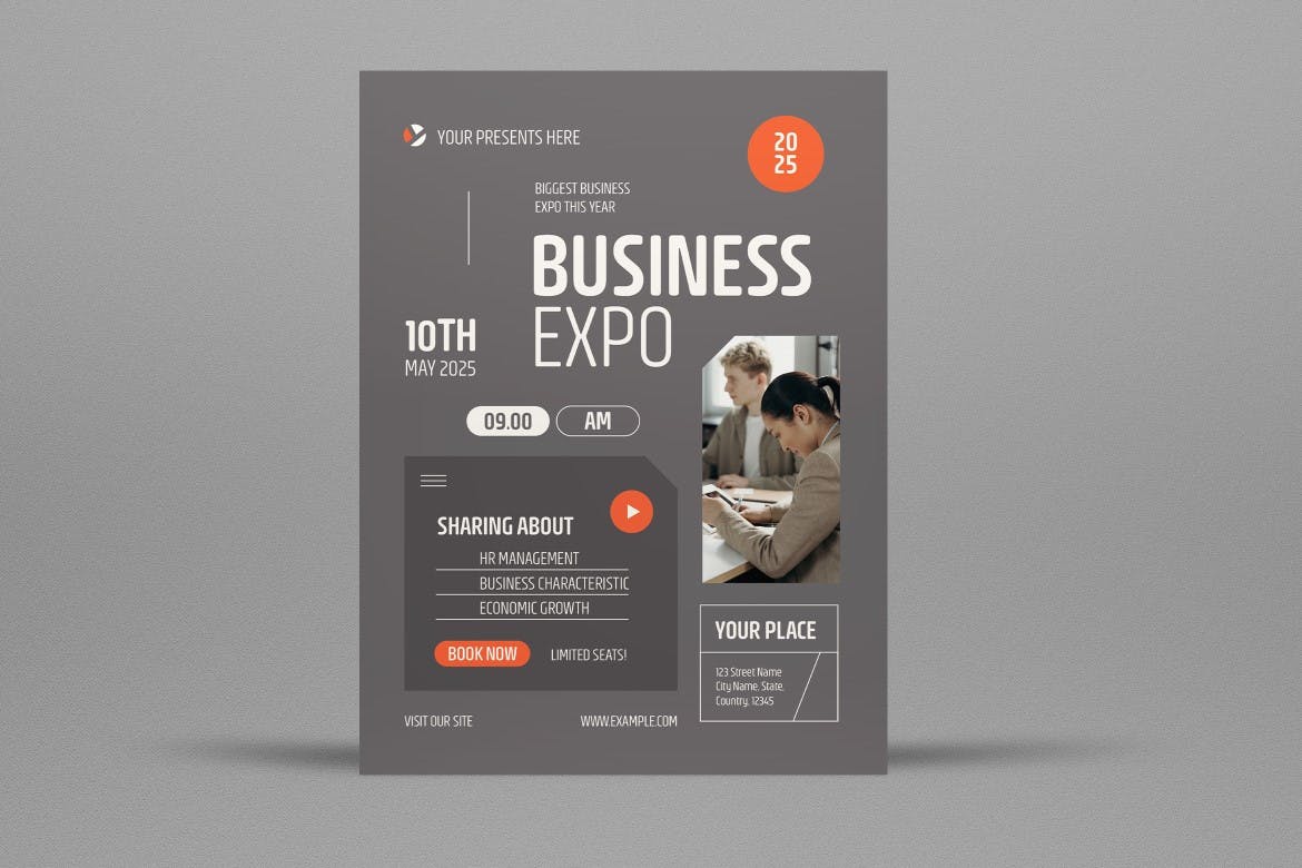 现代商业博览会传单设计模板 Brown Modern Business Expo Flyer