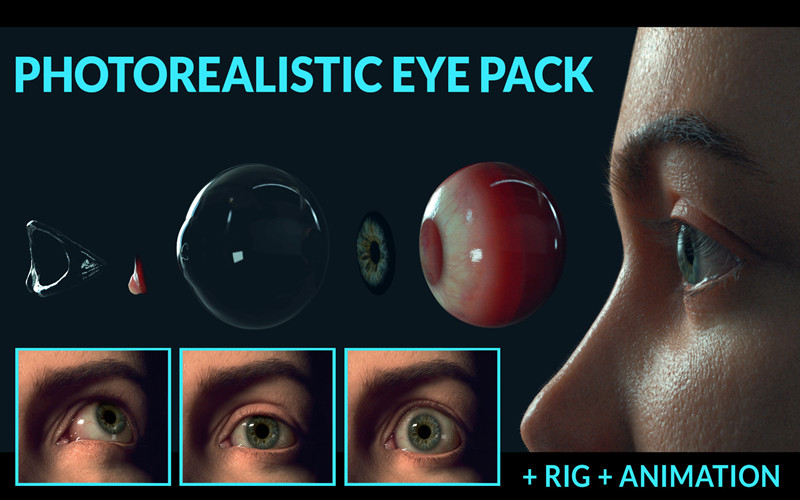 超真实眼球眼睛生成器 PHOTOREALISTIC EYE PACK+RIG+ANIMATION_