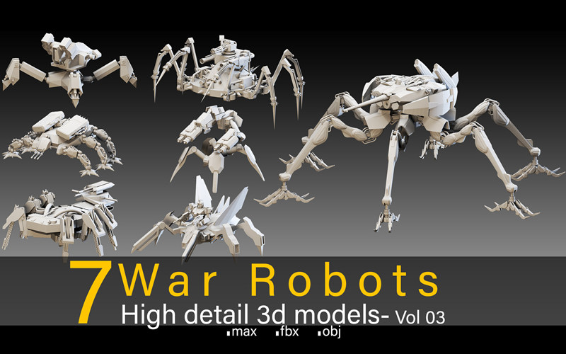 C4D高细节战争机器人3D模型武装机甲战斗机器人科幻机甲基础白模_