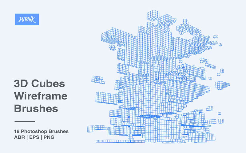 3D立方体线框Photoshop笔刷 3D Cubes Wireframe-Pinsel_