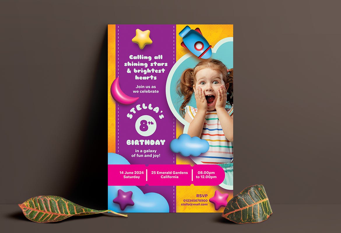 儿童生日会请柬/邀请函设计模板 Playful Kids Birthday Invitation