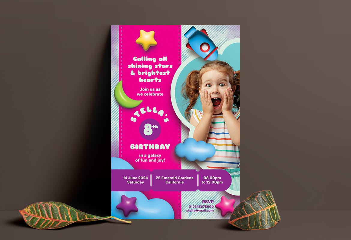 儿童生日会请柬/邀请函设计模板 Playful Kids Birthday Invitation