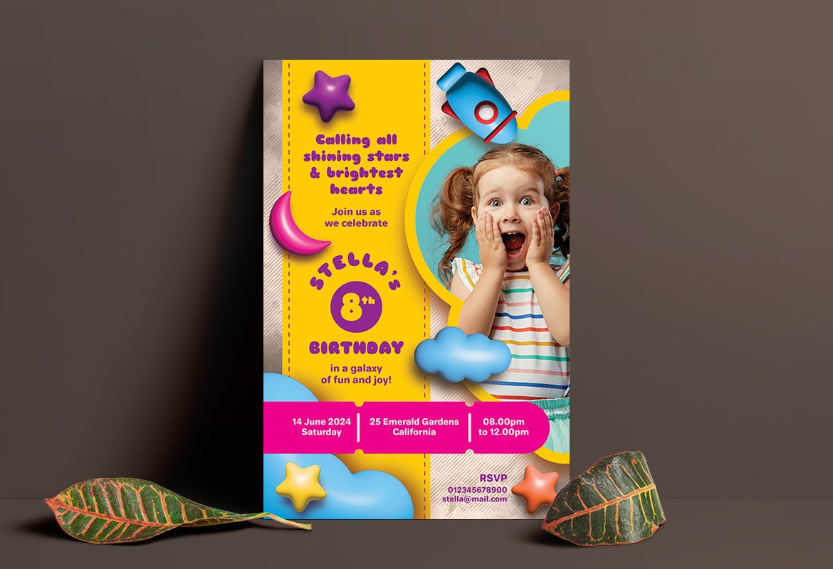 儿童生日会请柬/邀请函设计模板 Playful Kids Birthday Invitation