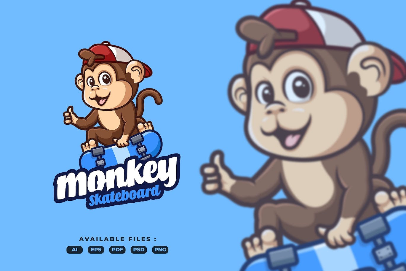 猴子滑板卡通吉祥物插画标志 Monkey Skateboard Cartoon Mascot Illustartion Logo