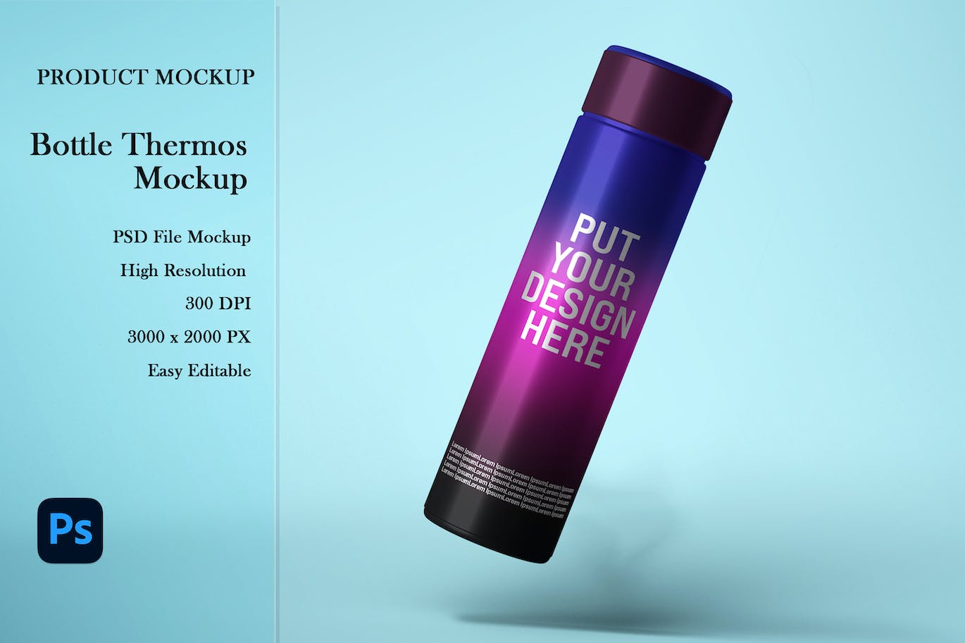 304不锈钢保温瓶样机 Bottle Thermos Mockup