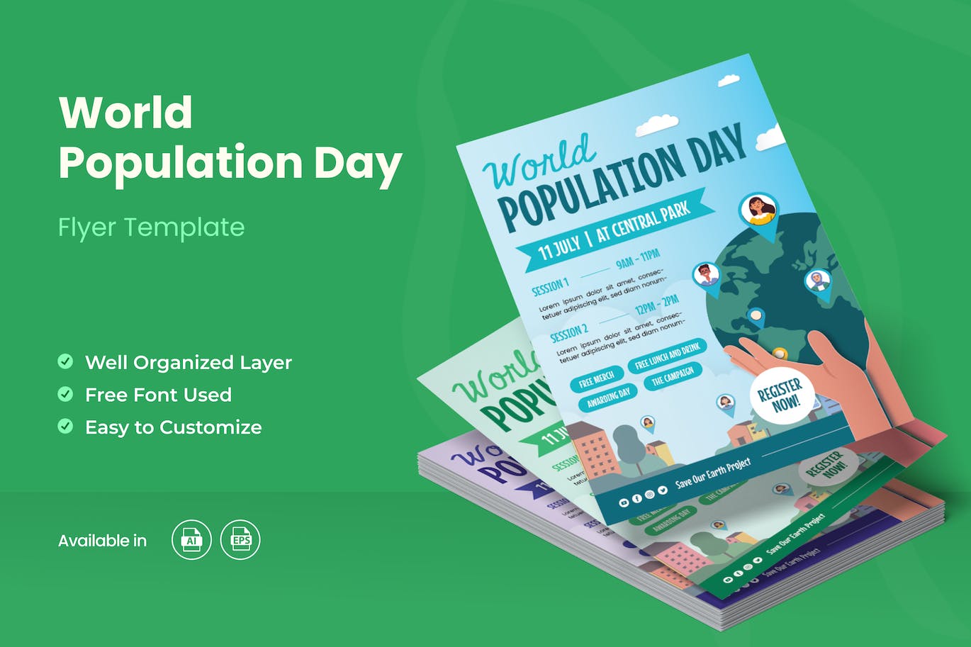 世界人口日传单 Ai &#038; EPS 模板 World Population Day Flyer Ai &#038; EPS Template