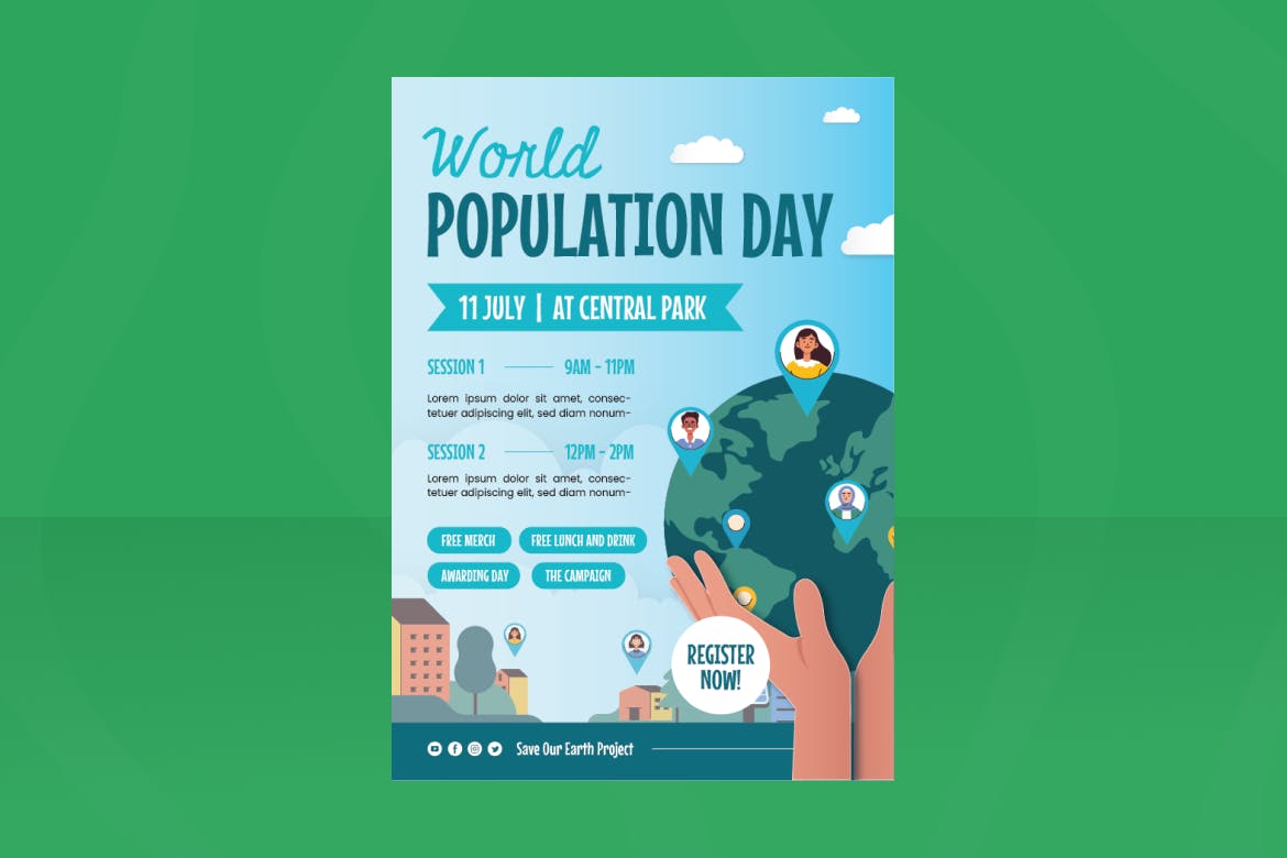 世界人口日传单 Ai &#038; EPS 模板 World Population Day Flyer Ai &#038; EPS Template