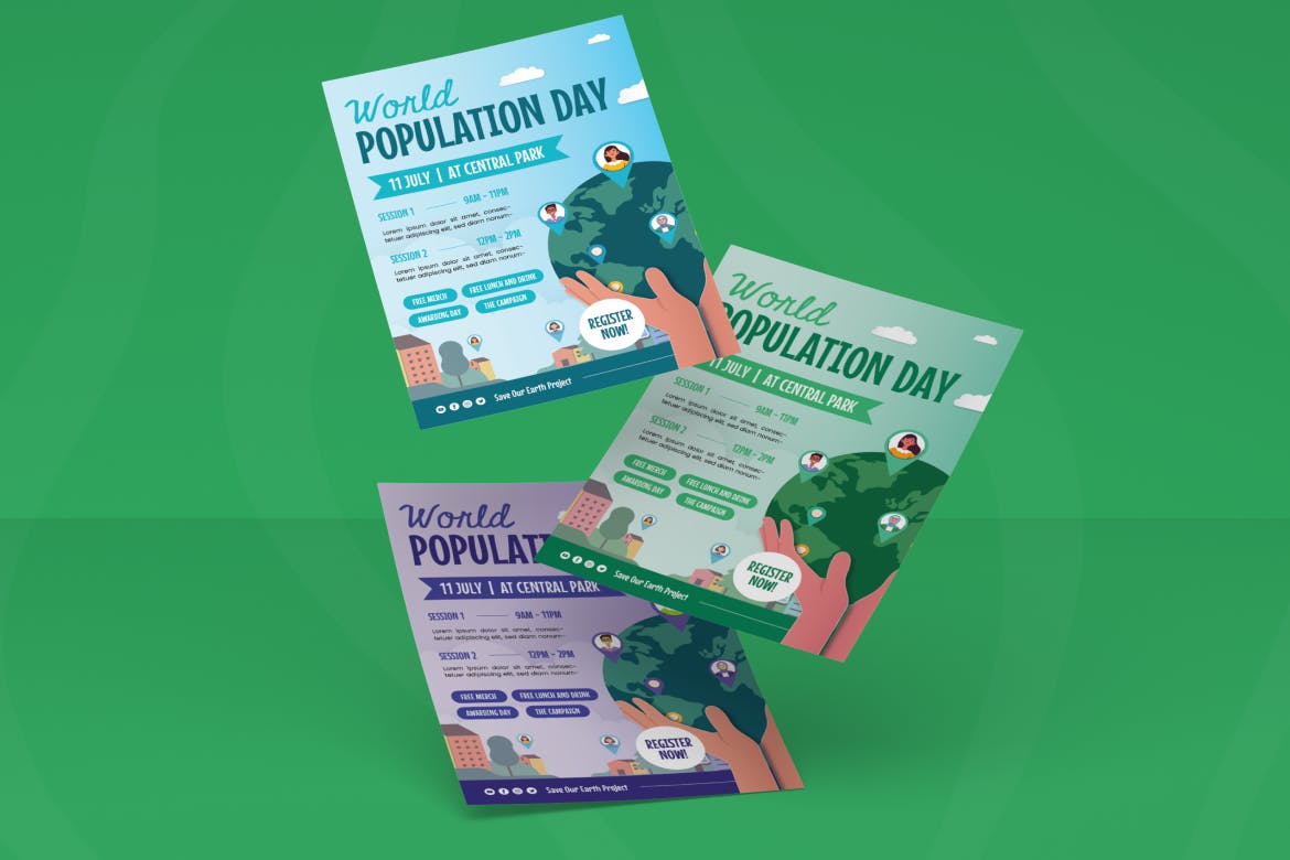 世界人口日传单 Ai &#038; EPS 模板 World Population Day Flyer Ai &#038; EPS Template