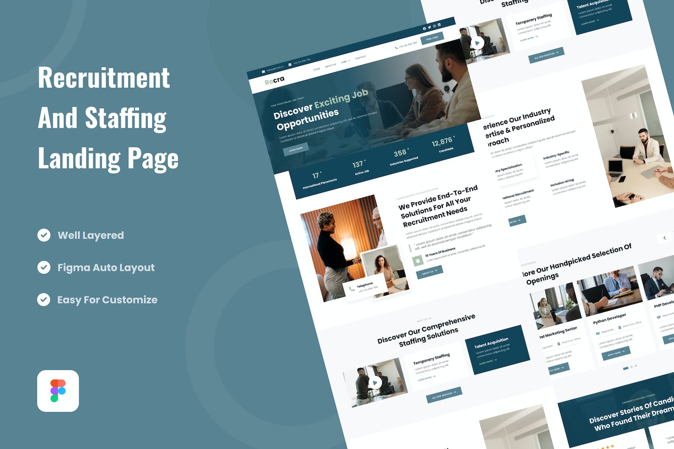 招聘和人员配置着陆页 Figma 模板 Recruitment and Staffing Landing Page Figma