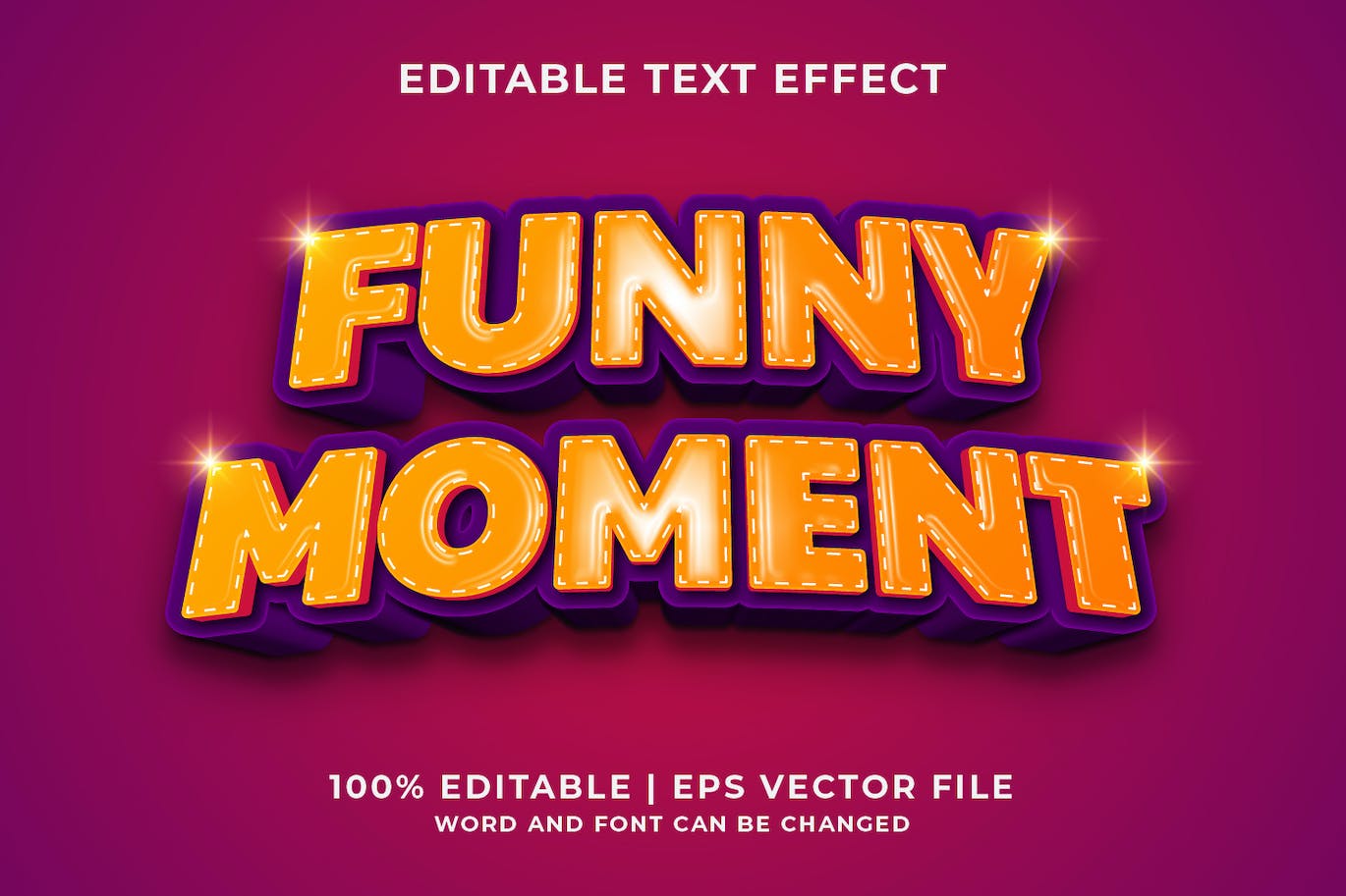 缝线亮面仿皮 3D 矢量可编辑文本效果 Funny Moment 3d Vector Editable Text Effect