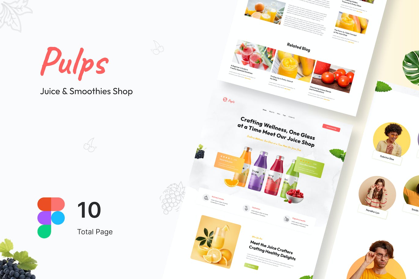 果汁和冰沙店网站设计Figma模板 Pulps &#8211; Juice &#038; Smoothies Shop Website Design