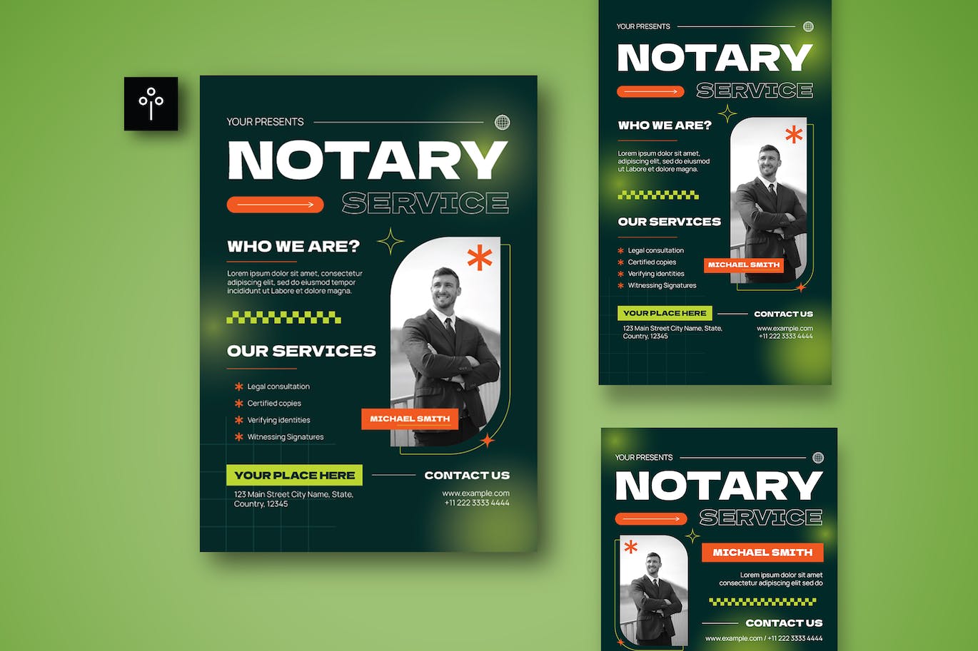 绿色渐变色公证服务传单套装003 Green Gradient Notary Service Flyer Set 003