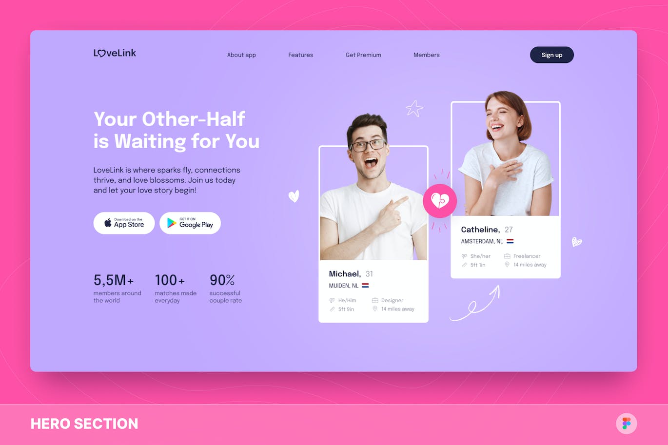 LoveLink &#8211; 约会/网站交友网站设计 Figma 模板 LoveLink &#8211; Dating Hero Section Figma Template