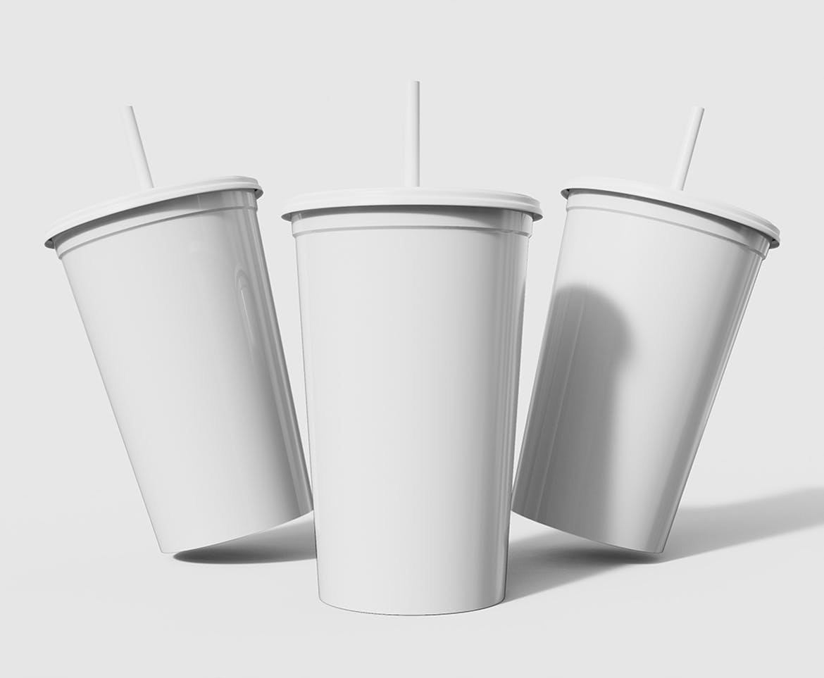 带吸管冰沙杯/冷饮杯样机 Smoothie Cups with Straw Mockup