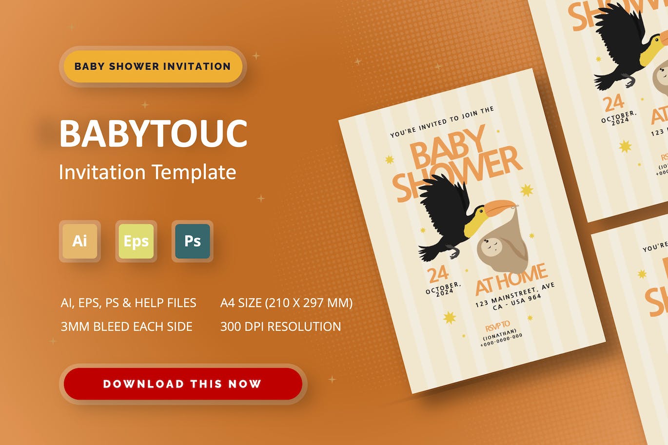 Babytouc &#8211; 婴儿送礼会/新生儿宴会邀请函请柬 Babytouc &#8211; Baby Shower Invitation