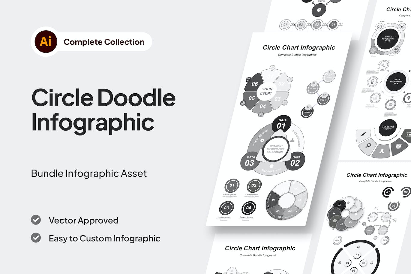 圆形涂鸦信息图表资产插画 Circle Doodle Infographic Asset Illustrator