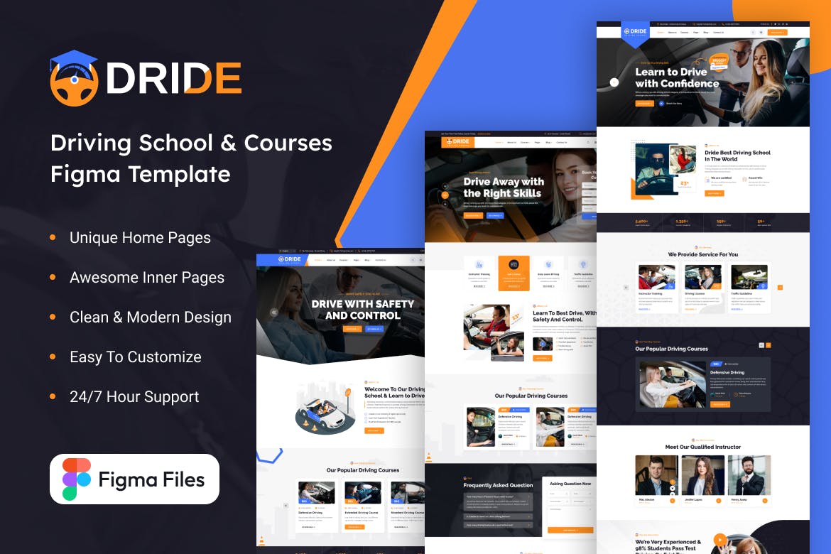 Dride &#8211; 驾驶学校和课程网站设计 Figma 模板 Dride &#8211; Driving School &#038; Courses Figma Template